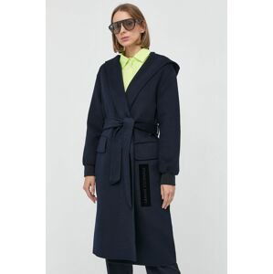 Vlnený kabát Armani Exchange tmavomodrá farba, prechodný, bez zapínania