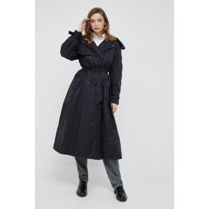 Kabát Emporio Armani dámsky, čierna farba, prechodný, dvojradový