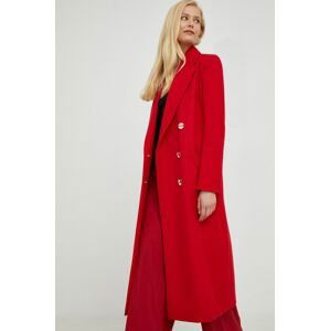 Kabát s prímesou vlny Patrizia Pepe červená farba, prechodný, dvojradový
