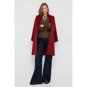 Vlnený kabát Pepe Jeans červená farba, prechodný,