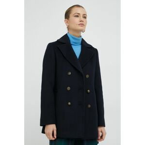 Kabát s prímesou vlny MAX&Co. tmavomodrá farba, prechodný, dvojradový
