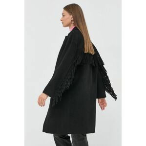 Vlnený kabát Guess čierna farba, prechodný, oversize