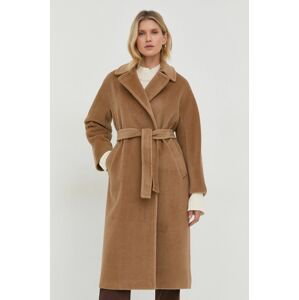 Vlnený kabát Marella hnedá farba, prechodný, dvojradový