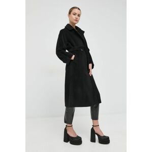 Vlnený kabát Marella čierna farba, prechodný, dvojradový