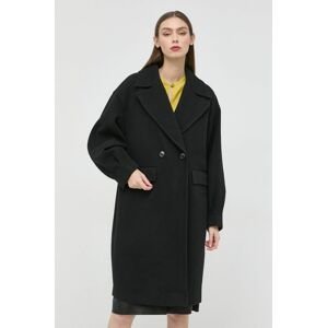 Kabát s prímesou vlny Liu Jo dámsky, čierna farba, prechodný, oversize