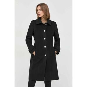 Vlnený kabát BOSS čierna farba, prechodný,