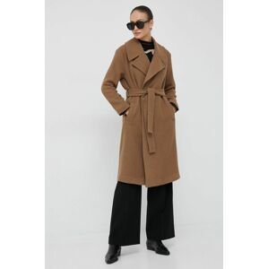 Kabát s prímesou vlny Sisley hnedá farba, prechodný,