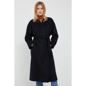 Kabát s prímesou vlny Sisley čierna farba, prechodný, bez zapínania