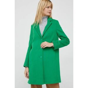 Vlnený kabát United Colors of Benetton zelená farba, prechodný,