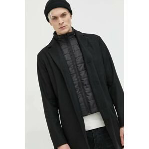 Kabát s prímesou vlny Jack & Jones čierna farba, prechodný,