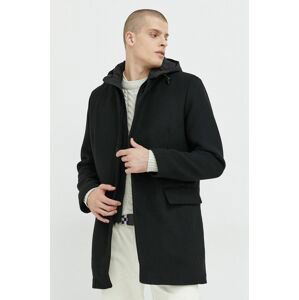 Kabát s prímesou vlny Tom Tailor čierna farba, prechodný,