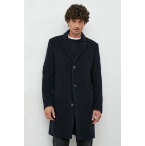 Vlnený kabát Karl Lagerfeld tmavomodrá farba, prechodný,