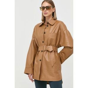 Kožený kabát Weekend Max Mara dámsky, hnedá farba, prechodný, oversize
