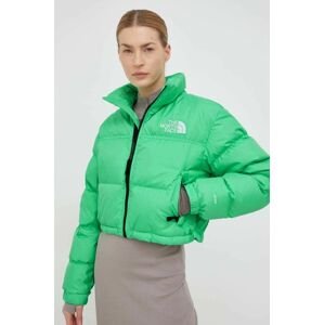 Páperová bunda The North Face WOMEN’S NUPTSE SHORT JACKET dámska, zelená farba, zimná