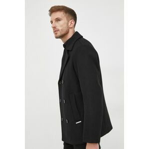 Kabát s prímesou vlny Armani Exchange čierna farba, prechodný, dvojradový