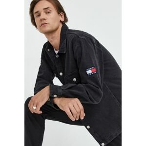 Rifľová bunda Tommy Jeans pánska, čierna farba, prechodná,