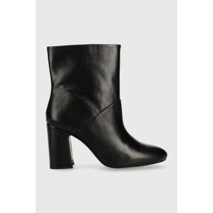 Kožené členkové topánky Sisley dámske, čierna farba, na podpätku,