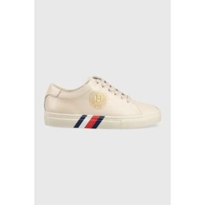 Kožené tenisky Tommy Hilfiger Elevated Th Crest béžová farba,