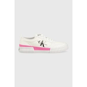 Tenisky Calvin Klein Jeans Skater Vulcanized Laceup Low dámske, biela farba