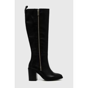 Kožené čižmy Tommy Hilfiger Zip High Heel Longboot dámske, čierna farba, na podpätku,