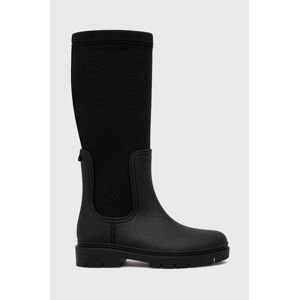 Vysoké čižmy Tommy Hilfiger Rain Boot Long Shaft dámske, čierna farba, na plochom podpätku,