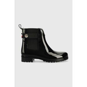 Gumáky Tommy Hilfiger Ankle Rainboot With Metal Detail dámske, čierna farba