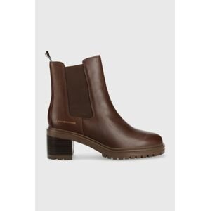 Kožené topánky chelsea Tommy Hilfiger Outdoor Chelsea Mid Heel Boot dámske, hnedá farba, na podpätku,