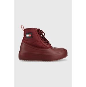 Členkové topánky Tommy Jeans Tommy Jeans Fashion Boot dámske, bordová farba, na platforme, jemne zateplené