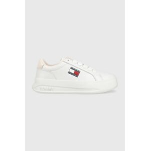 Kožené tenisky Tommy Jeans Tommy Jeans City Flatform , biela farba,