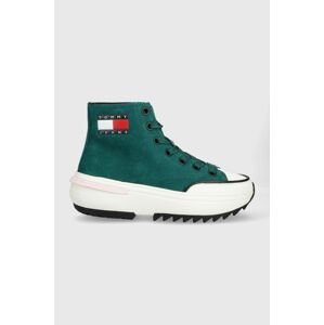 Semišové tenisky Tommy Jeans Tommy Jeans Nubuk Mid Run Cleat zelená farba,