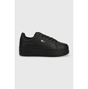 Kožené tenisky Tommy Jeans Tommy Jeans Flatform Ess čierna farba,