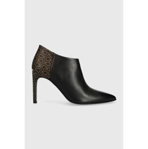 Kožené členkové topánky Calvin Klein Essential Ankle Bootie 90 dámske, čierna farba, na vysokom podpätku,