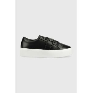 Kožené tenisky Calvin Klein Flatform Cupsole Lace Up čierna farba,