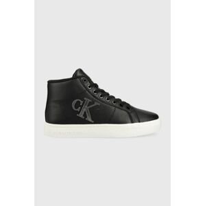 Kožené tenisky Calvin Klein Jeans Classic Cupsole Laceup Mid čierna farba,