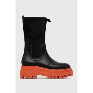 Topánky Calvin Klein Jeans Flatform High Chelsea Boot dámske, čierna farba, na platforme,