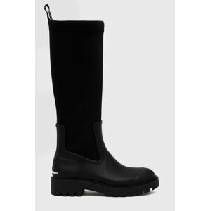 Vysoké čižmy Calvin Klein Jeans High Rainboot Neoprene dámske, čierna farba, na plochom podpätku,