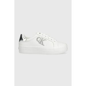 Kožené tenisky Calvin Klein Jeans Vulc Flatform Laceup Low biela farba,