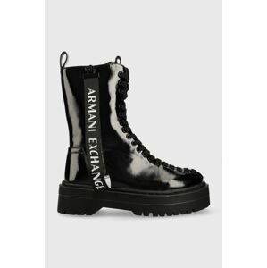 Členkové topánky Armani Exchange dámske, čierna farba, na platforme,