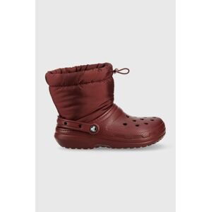 Snehule Crocs Classic Lined Neo Puff Boot bordová farba, 206630