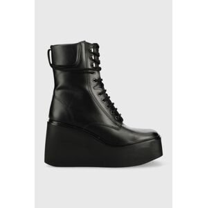 Kožené členkové topánky Kurt Geiger London Stately Lace Up Boot dámske, čierna farba, na kline, 9318800109