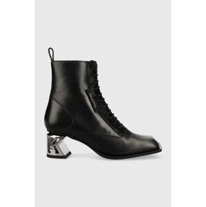 Kožené členkové topánky Karl Lagerfeld K-blok dámske, čierna farba, na podpätku,