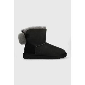 Detské semišové snehule UGG W Mini Bailey Fuzzy Bow čierna farba