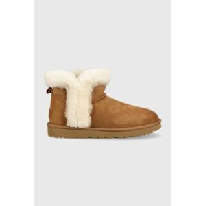 Semišové snehule UGG W Classic Mini Heritage Fluff hnedá farba