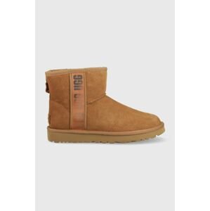 Semišové snehule UGG W Classic Mini Slide Logo II hnedá farba, 1134962.CHE