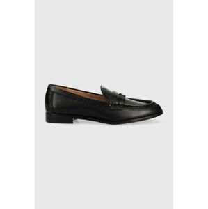 Kožené mokasíny Lauren Ralph Lauren Wynnie Burnished Calf,   dámske, čierna farba, na plochom podpätku, 802875318001