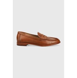 Kožené mokasíny Lauren Ralph Lauren Wynnie Burnished Calf dámske, hnedá farba, na plochom podpätku 802875318002