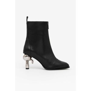 Kožené členkové topánky Karl Lagerfeld IKON HEEL dámske, čierna farba, na podpätku,, KL39040
