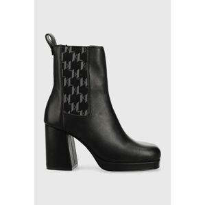 Kožené topánky chelsea Karl Lagerfeld LAVINIA III dámske, čierna farba, na podpätku, KL39940