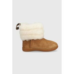 Detské semišové snehule UGG Mini Quilted Fluff hnedá farba