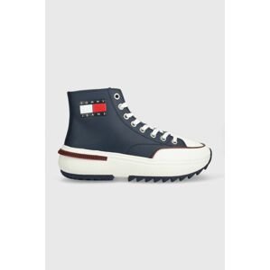 Kožené tenisky Tommy Jeans Tj Mens Cleat Run tmavomodrá farba